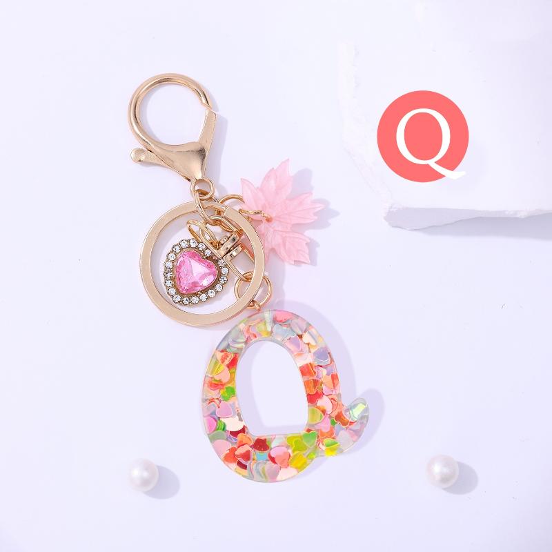 Fashion Pink A To Z Letter Keychain 26 Initials Alphabet Heart Pendant Car Keyring Backpack Hanging Decoration Couple Gift