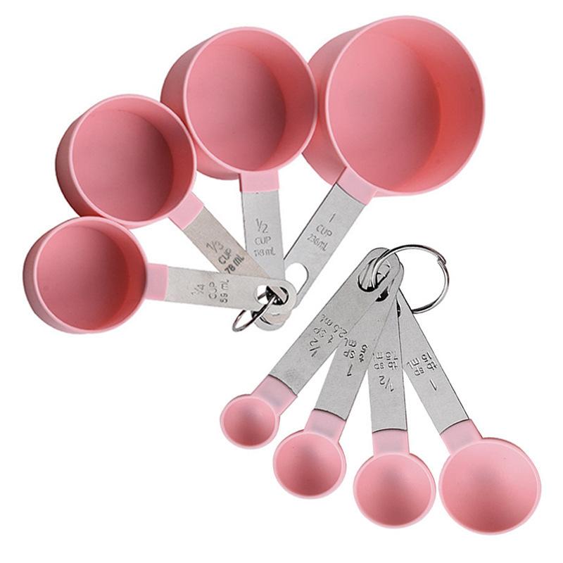 

8pcs Measuring Cups & Spoons Set,Stackable Nesting Measure Cups with Stainless Steel Handle,Kitchen Gadgets for Cooking & Baking розовый