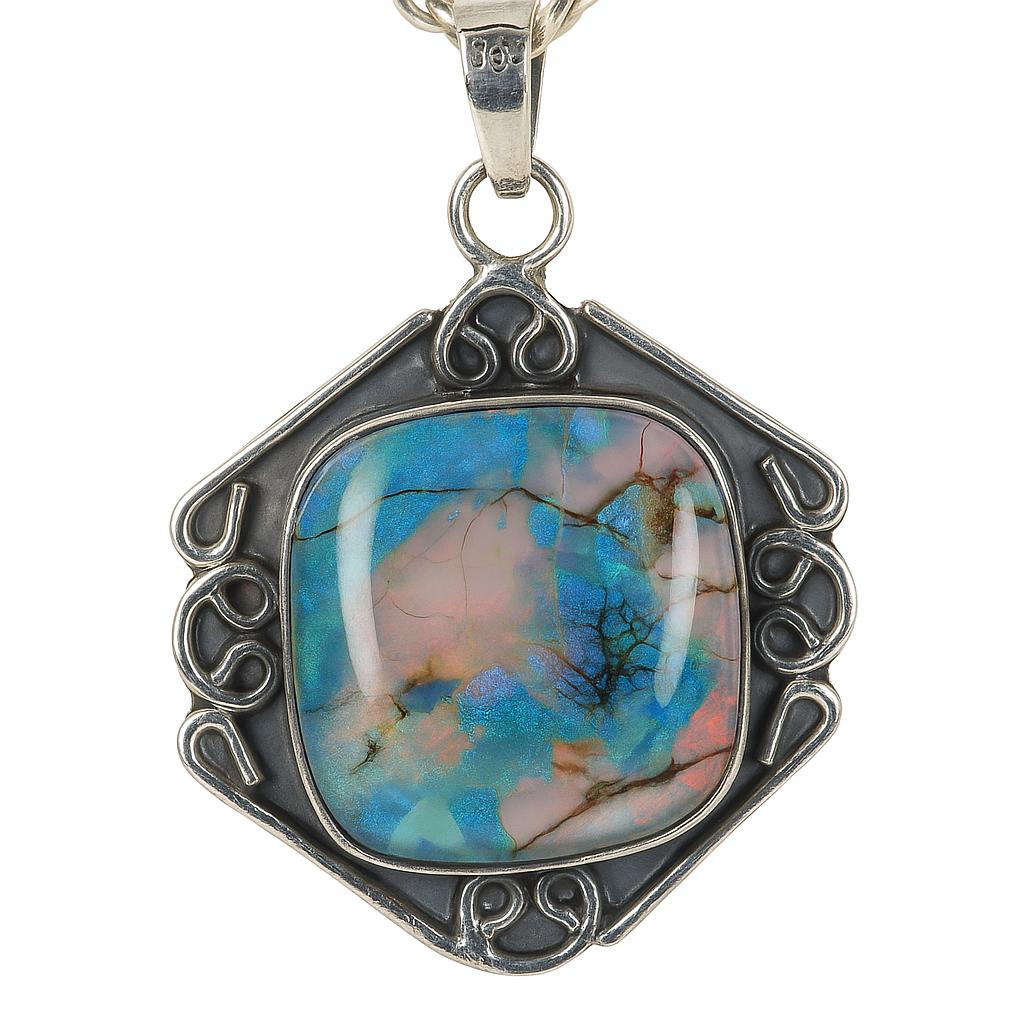 

Natural Opal 49.5 Ct Square Cushion Cut CERTIFIED 925Sterling Silver Pendant 19.8 mm approx. різнокольоровий