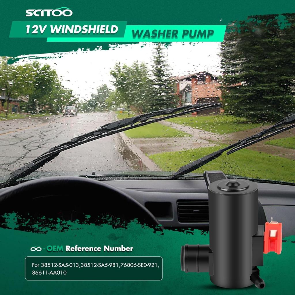 SCITOO Windshield Washer Pump with Grommet, Windshield Washer Fluid Pump Replacement OEM # 38512-SA5-013,38512-SA5-981,76806-SE0-921,86611-AA010,