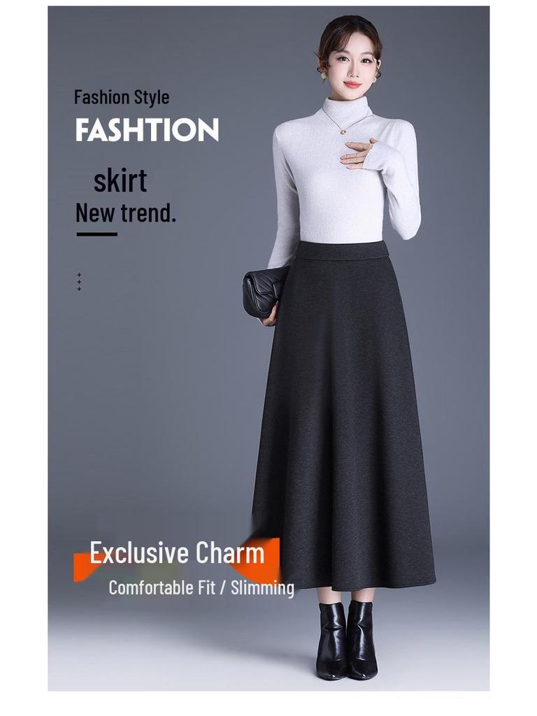 2025 Autumn/Winter Wool Cashmere High-Waisted A-Line Pocket Skirt, Mid-Length.