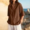 Women's V Neck Linen Cotton Blend Loose Fit Shirt Half Sleeve Casual Blouse with Front Pockets Lightweight Breathable Fabric