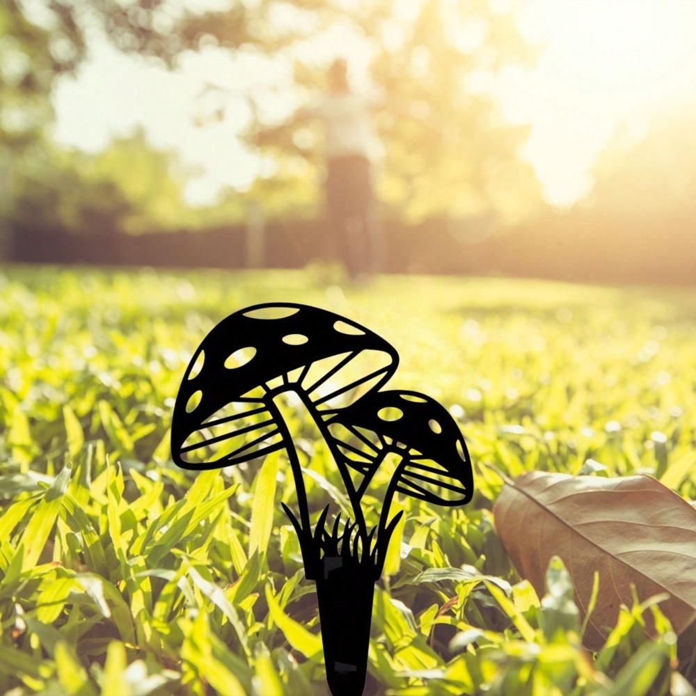 12" Large Iron Garden Stakes, Metal Mushroom Yard Decor, Hollow Out Silhouette Ornament, Outdoor Art for Lawn Patio