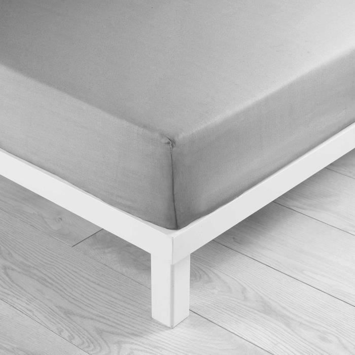 Drap housse - Coton - Galet - 180 x 200 cm - 57 fils/cm² - Gris