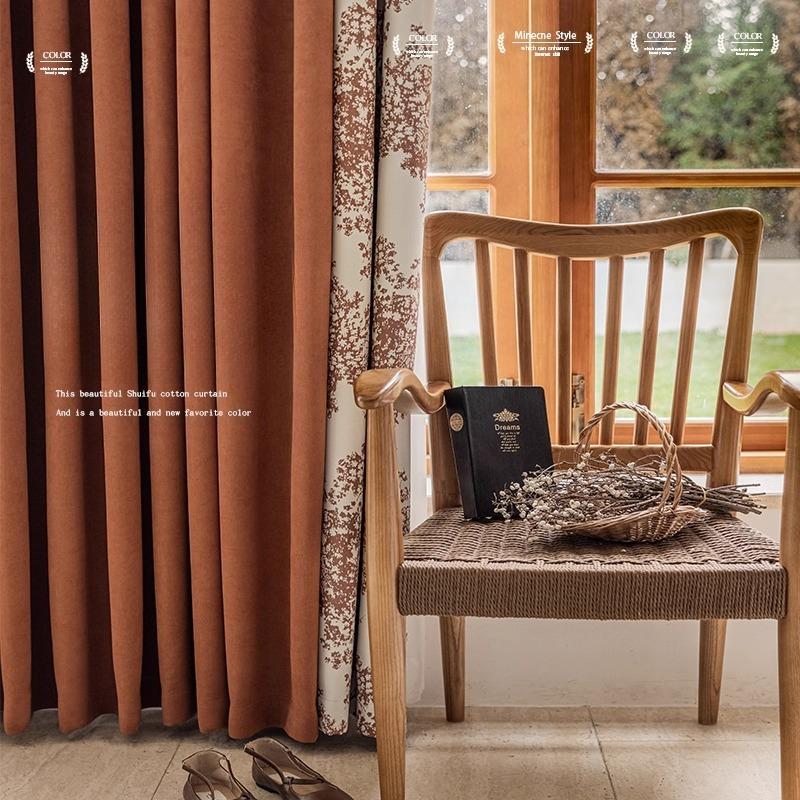 Custom Luxury Chenille Curtain American Hotel Style Caramel Jacquard Blackout Drapes for Master Bedroom Dining Room Living Room