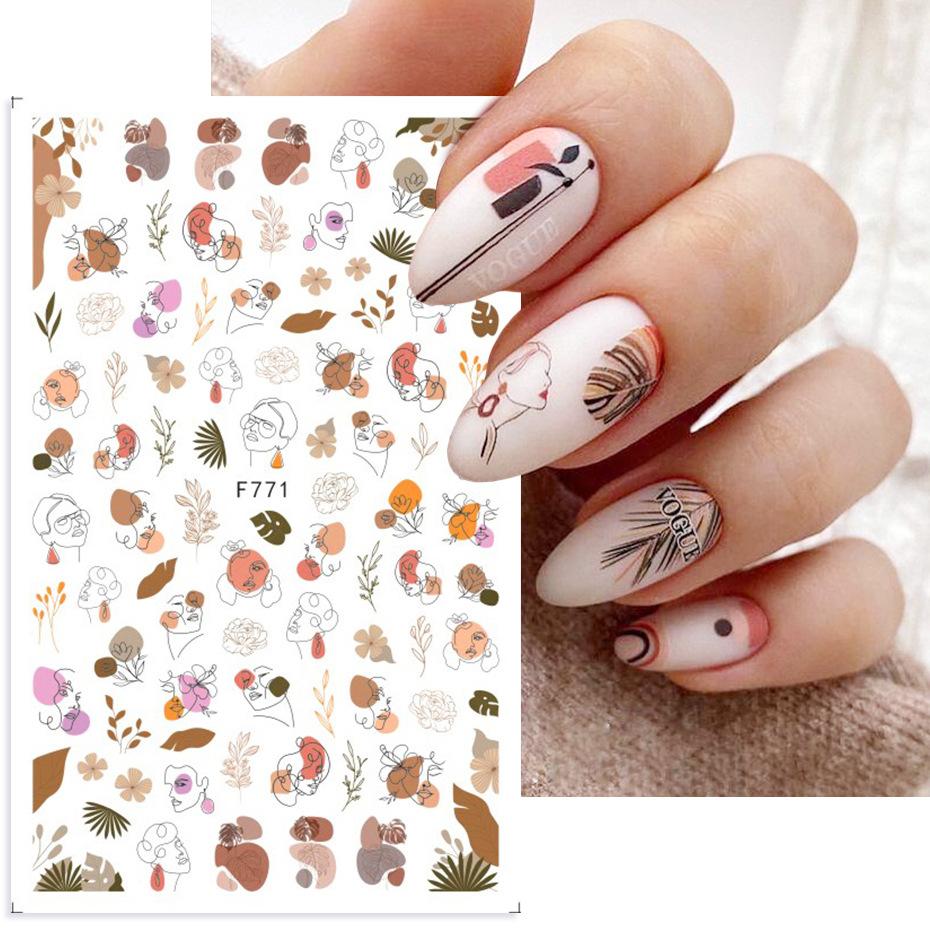 1pc 3D Nail Stickers Spring Summer Natural Flower Leaves Simulation Dried Flower Dragonfly Nail Applique Water Slides Decoration