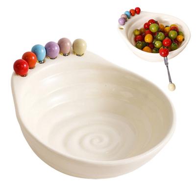 Obstschale mit 6 bunten Obstgabeln, große Kapazität, Schale mit Spiralkörper und Gabel-Aufbewahrungsloch für Snacks und Partys