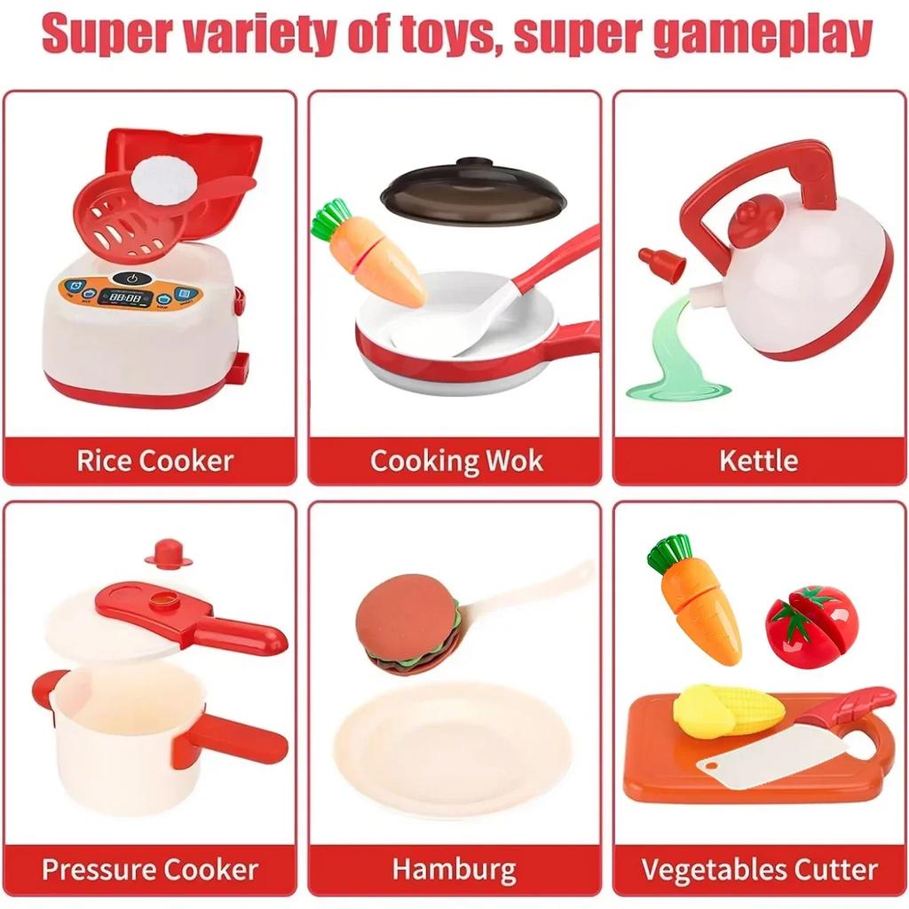 Non-Toxic Children Pretend Play Simulation Kitchen Toys Set Cookware Fruits Cutting Kitchen Accessories Cooking Toys For Kids Children Gifts