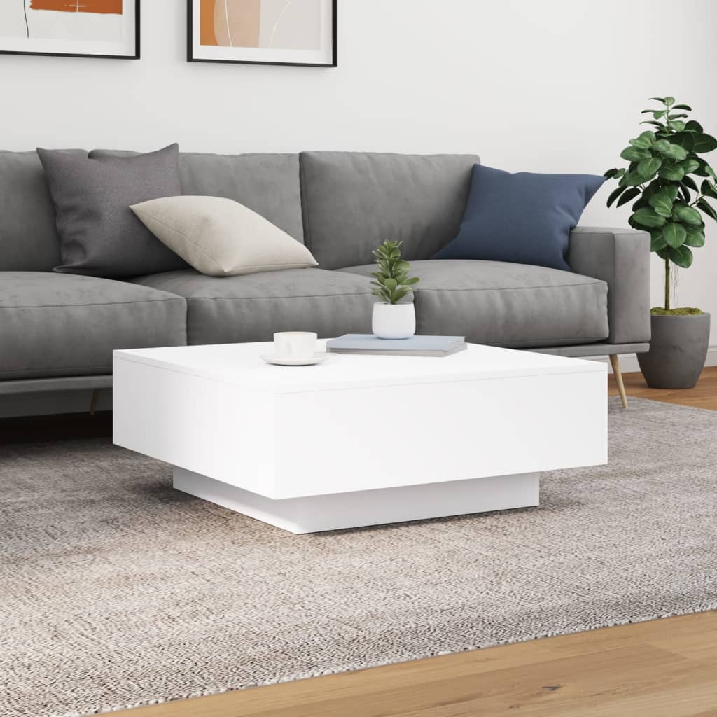 Vidaxl Stolik Kawowy Z Oświetleniem Led, Biały, 80X80X31 Cm