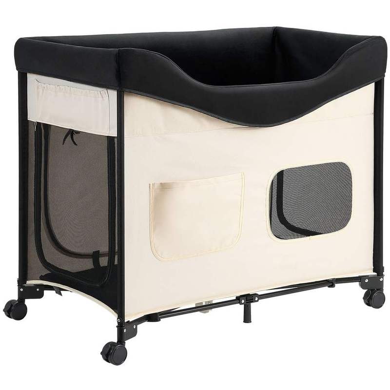 Foldable Elevated Dog Bed with Aluminum Frame 600D Oxford Fabric Side Support and Wheels