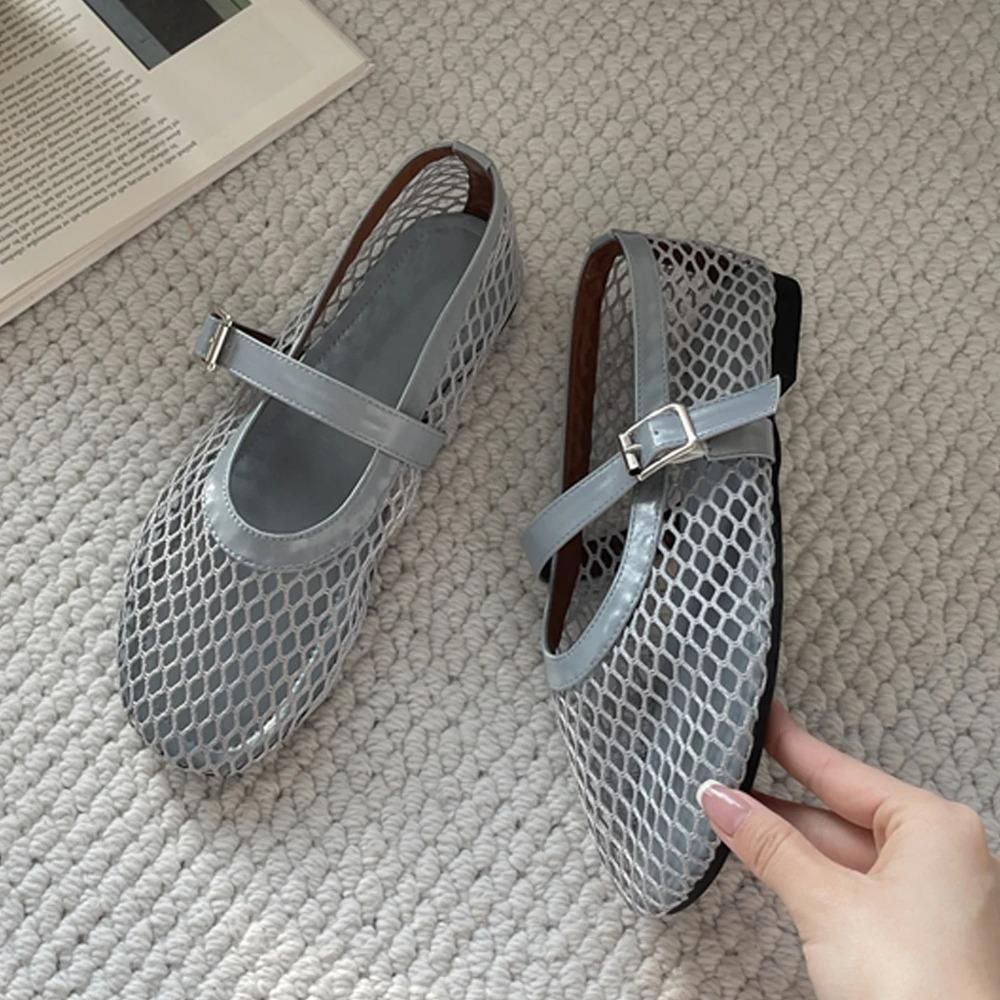 Eilyken Summer Women Cosy Mesh Flat Heels Shoes Round Toe Buckle Strap Casual Ladies Sandals