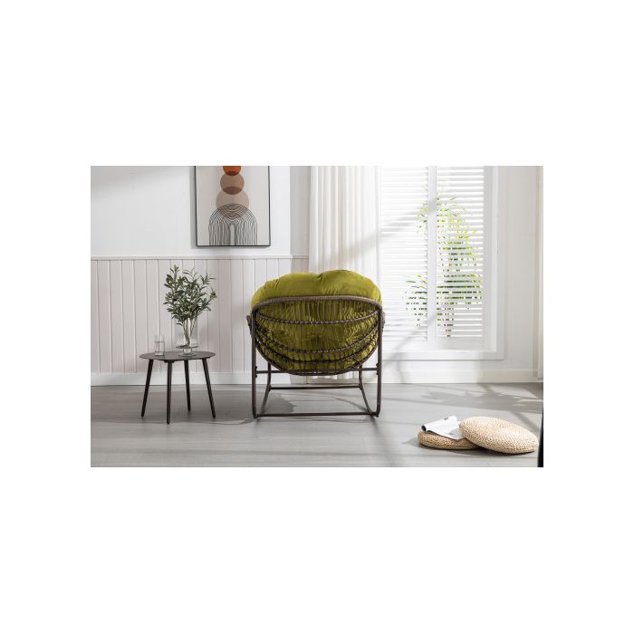 Venkovní houpací křeslo z ratanu s opěradlem, vhodné na verandy, do obývacích pokojů, na terasy a do zahrad, olivově zelené