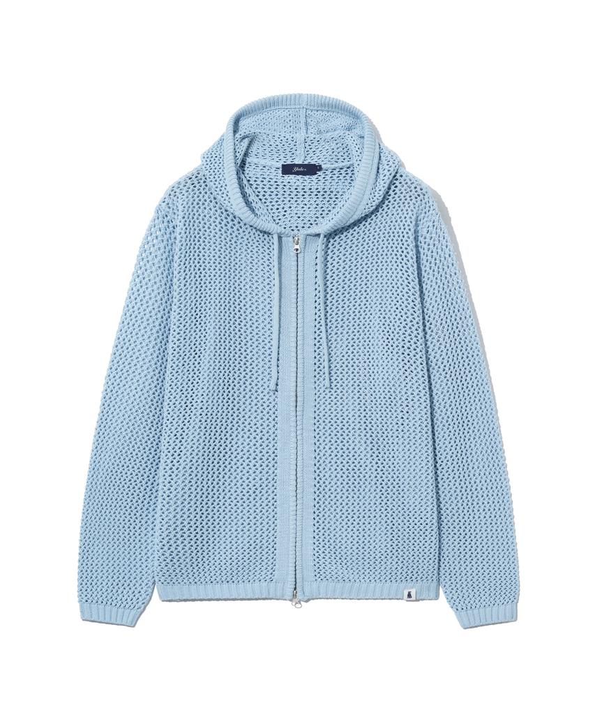 YALE Mesh Hooded Knit Zip-Up Sky Blue