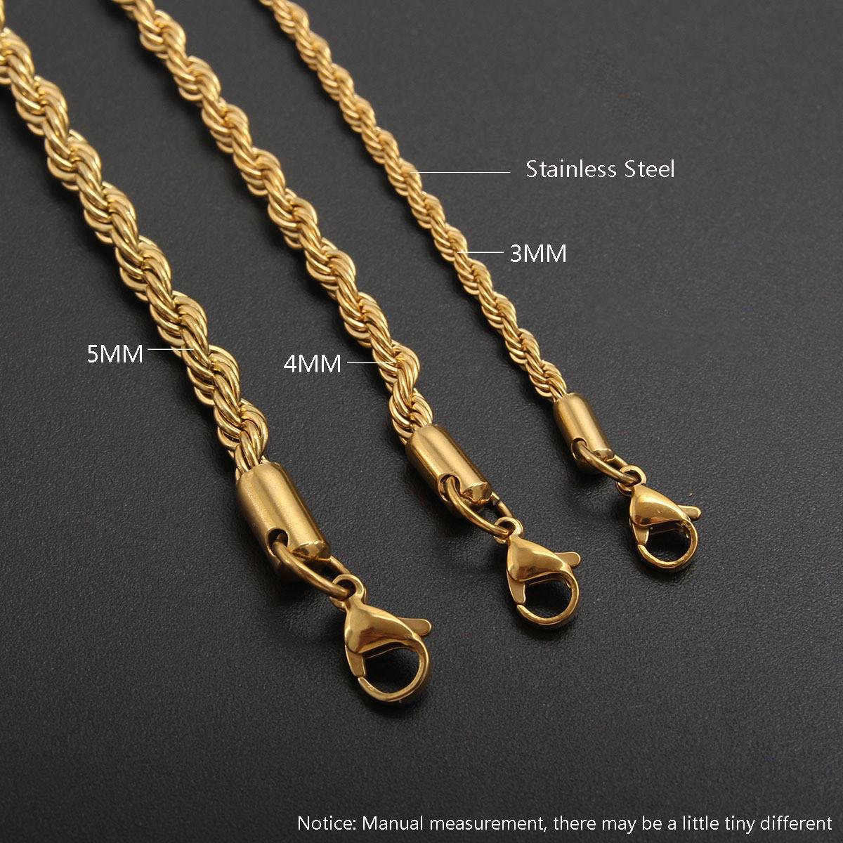 

Європейське та американське кручене намисто з нержавіючої сталі - 3/4/5 мм титанова сталь хіп-хоп ланцюжок для чоловіків та жінок 3mm x 45cm