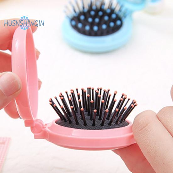 Folding Travel Comb Mirror Hair Brush Portable Mini Pocket Comb Compact Design On-the-Go Styling Mirror Comb for All Hair Types