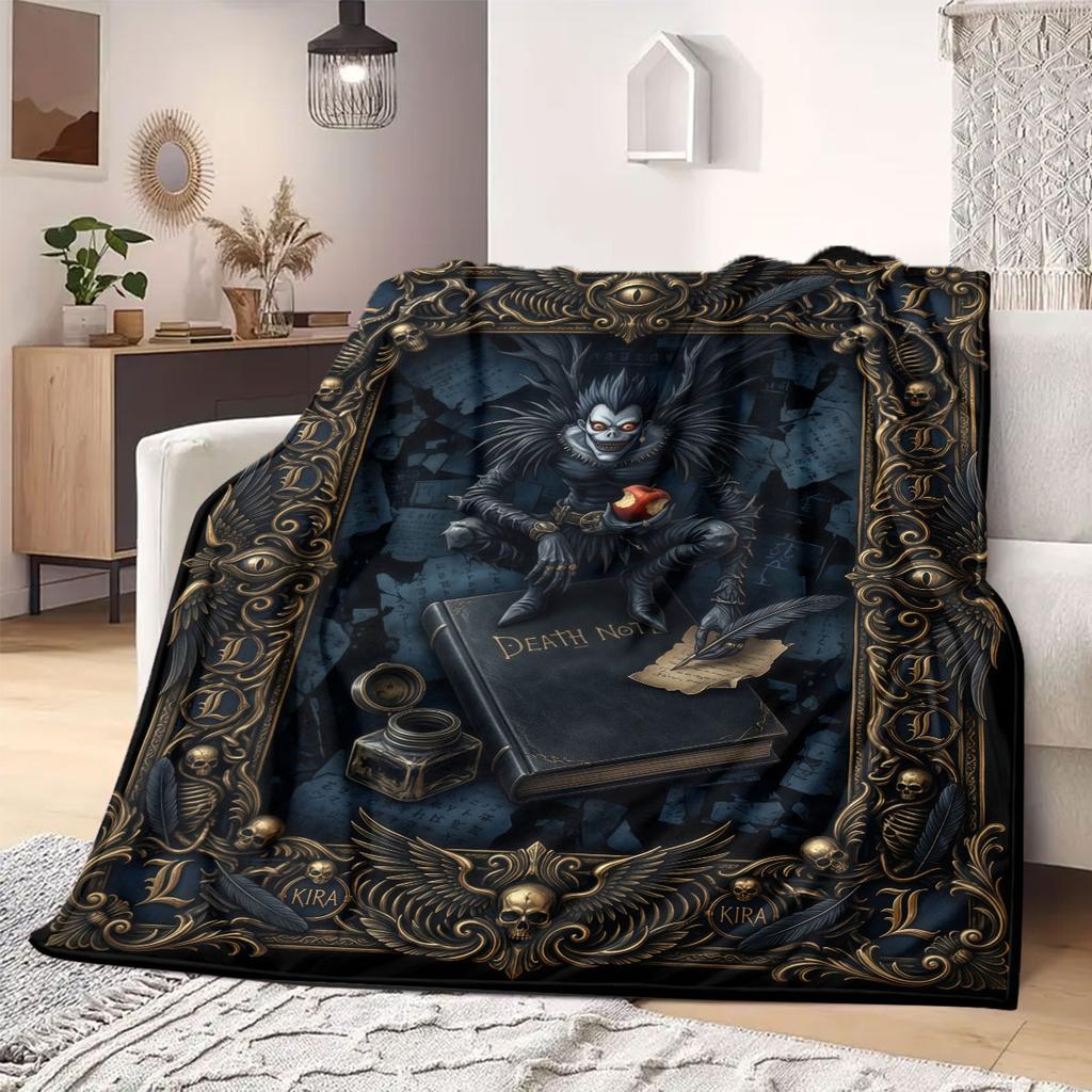 Death Note Prime Print Flannel Blanket, Cartoon Design for Sofa and Bed, Cozy Home Decor, Travel Outdoor Throw_LIAN
