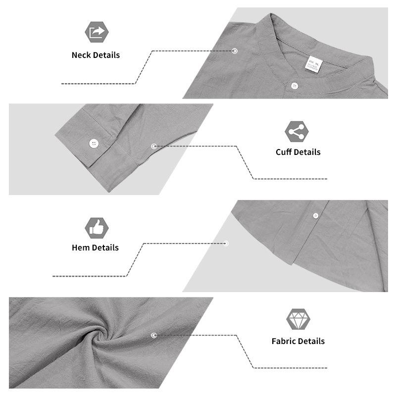 Men S Casual Loose Linen Stand Collar Long Sleeve Shirt