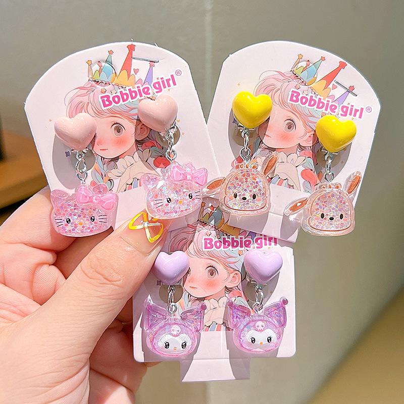 Kuromi Kolczyki Klipsy Bez Przekłuwania Uszu z Kokardką dla Dziewczynek