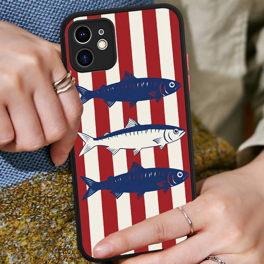 

Sardines Retro Art Seafood Phone Case For IPhone 13 12 X XS MAX Pro Max 16 15 11 14 Pro Max Shockproof Matte Cover iphone Xs Max