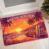 1 Stück Flanellmatte Tropischer Sonnenuntergang Strand Palme Surfbrett Retro Auto Druck Eingangstürmatte Badezimmer Küche Rutschfest Wasserabsorbierend Heimdekorationsmatte