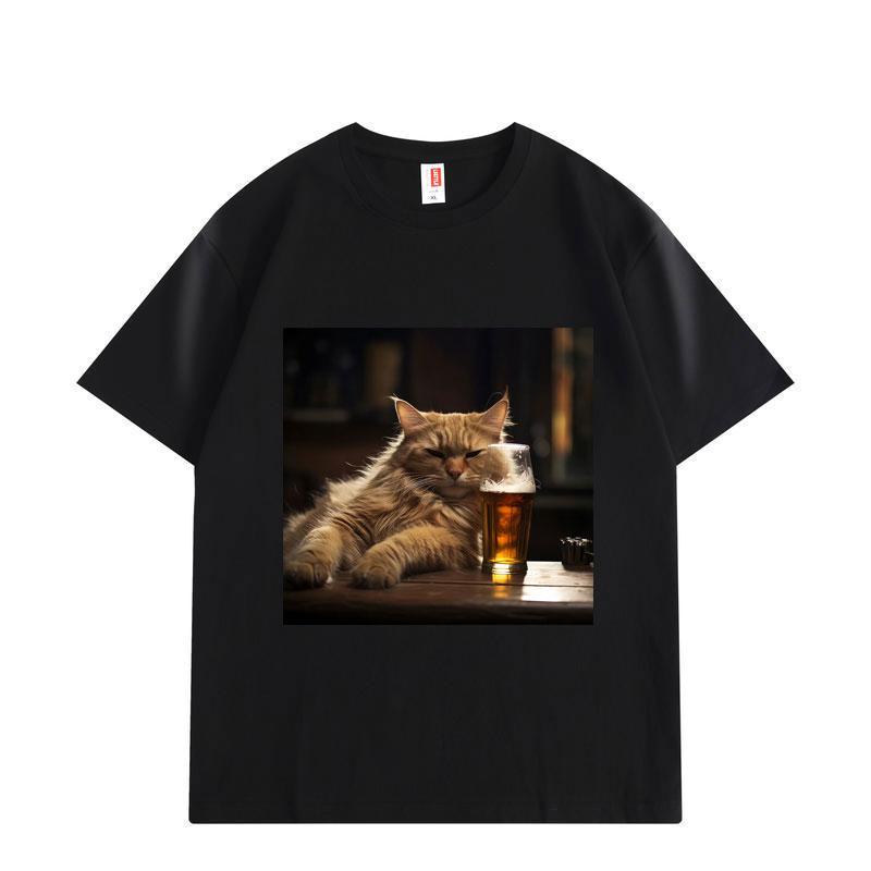 

Funny Cat Drinking Beer Meme T-shirt High Quality Cotton Short Sleeve T-shirts Men Women Fashion Casual Loose T Shirt S