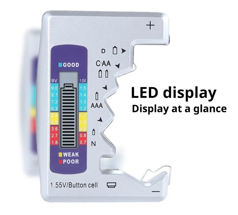 

Digital Battery Tester C D N AA AAA 9V 1.5V Button Cell Capacity Check Detector LCD Display Capacitance Diagnostic Tool белый