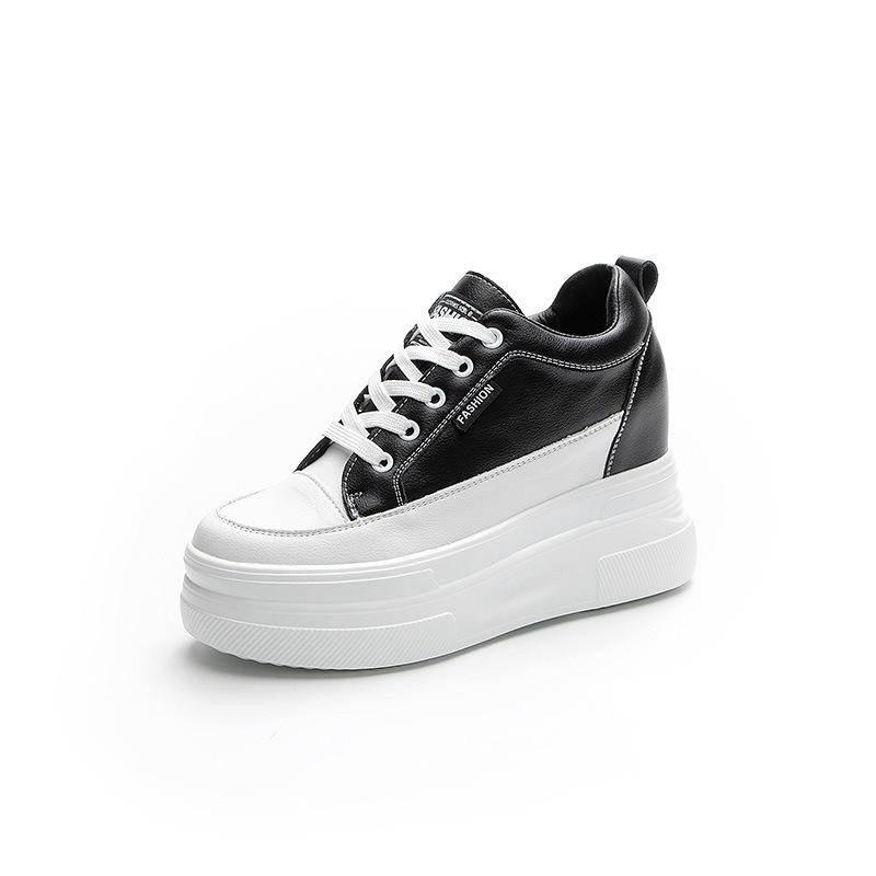 Inner height increase white shoes women's autumn 2025 new leather wedge heel women's shoes muffin thick sole 10CM casual single shoes