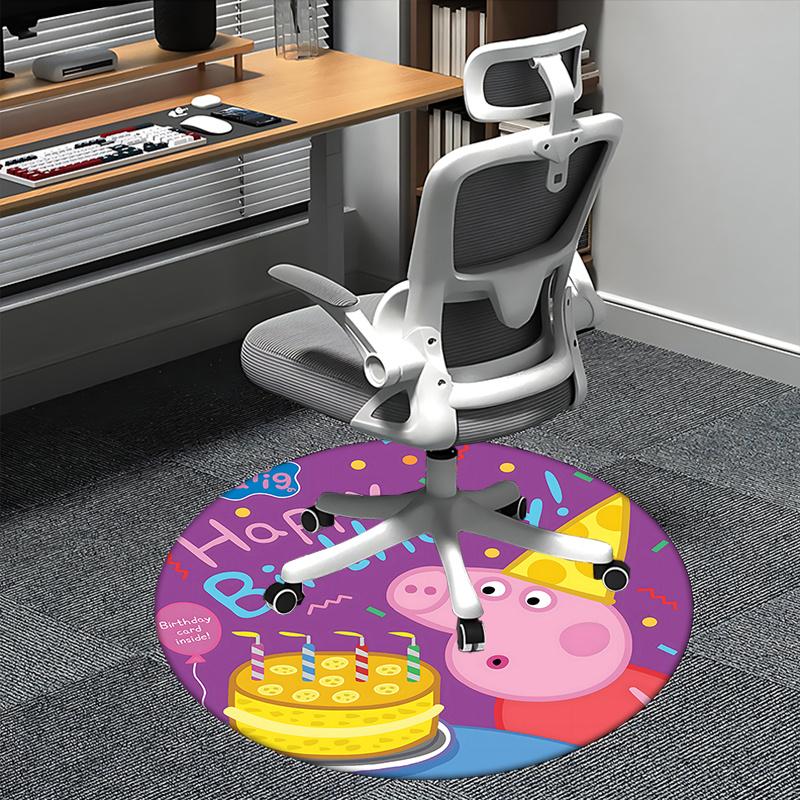 

Peppa Pig Birthday Cake Chair mat Round Rug-Office carpet, Machine Washable, Non-slip, Suitable for Living Rooms, Bedrooms, Entryways, and H 80cm by 80cm