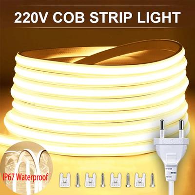 COB-LED-Streifen, 220 V, hohe Helligkeit, LED-Licht, wasserdicht, flexibles Band für Zimmer, Schlafzimmer, Küche, Gartenbeleuchtung im Freien, 1–21 m