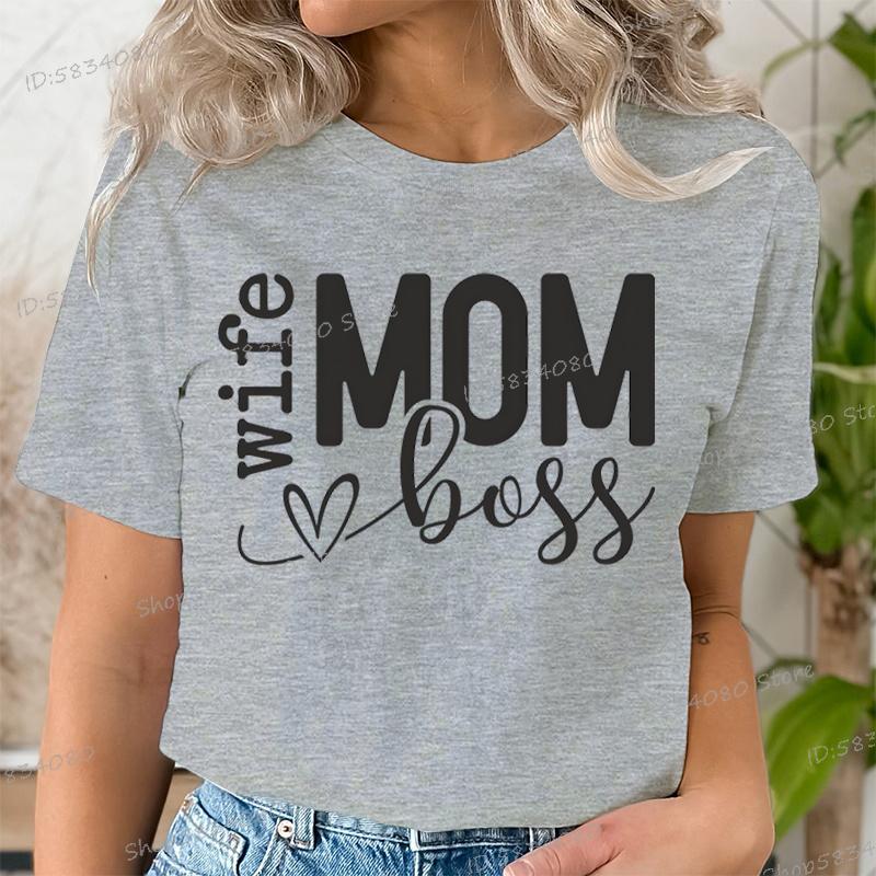Mom Wife Boss Graphic T Shirts Women Blessed Mama Short Sleeve Tee Mom Life Classic Tops Tees Happy Mothers Day Funny T Shirts