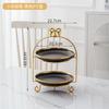 Golden Edged Double-layer Ceramic Tray, Cake Rack, Snack, Fruit Tray, Afternoon Tea Dessert Display Stand, Metal Bow Bracket
