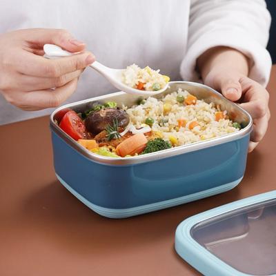 Leakproof Stainless Steel Lunchbox Rectangular Sealed Fresh-Keeping Box Visible Lid Large Capacity Food Storage Box Worker
