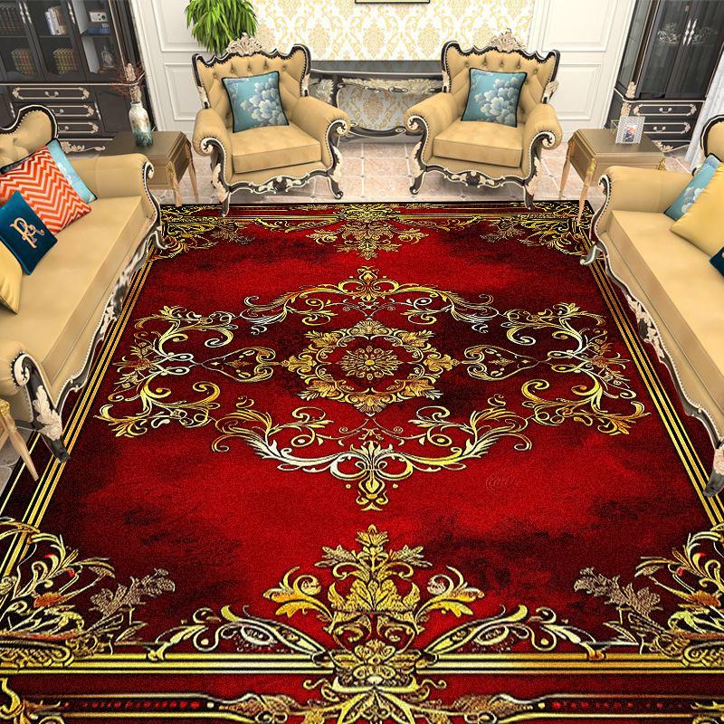 European Gold Red Carpet Living Room Decoration Sofa Area Rugs for Bedroom Large Area Cloakroom Lounge Non-slip Floor Mats