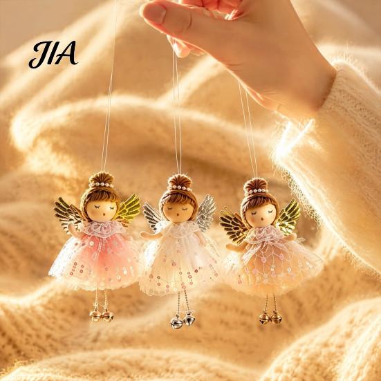 Pastel Christmas Tree Decor Angel Ornaments, Cute Plush Doll Pendant with Soft Furnishing Party Accents Bell for Tree, Holiday Home Simple Scene