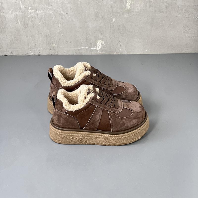 

Толстоподошвенные флисовые кеды 2025 осень-зима женская обувь новая ретро спортивная и повседневная обувь флисовая обувь женские тренировочные туфли 40 коричневый