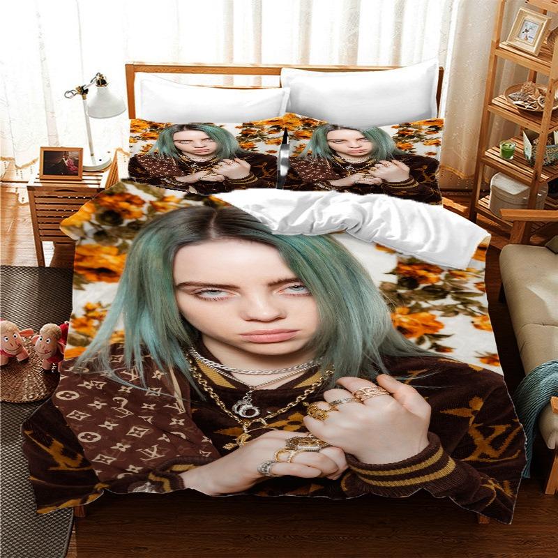 Set Biancheria da Letto Billie Eilish Stampa 3D Singolo/Gemello/Matrimoniale/Queen/King Size Adulto Camera da Letto Copripiumino Set Regalo Anime