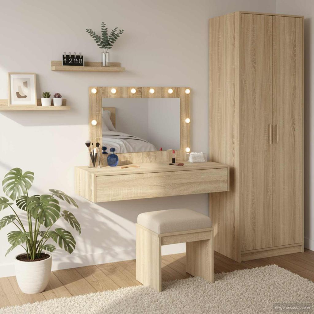 Makeup Table with Storage Brown 100 x 40 x 70 cm Engineered Wood
