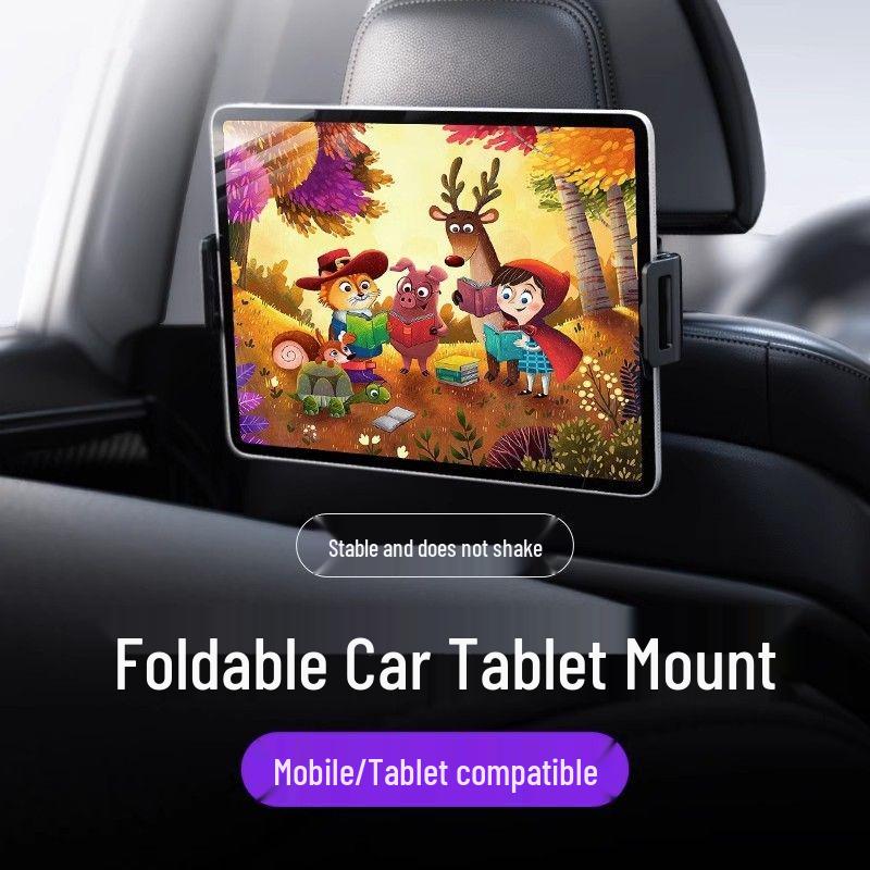 Universal Rotating Telescopic Car Headrest Phone & Tablet Holder with Back Pillow for Rear Seat Entertainment