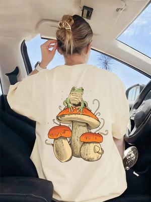 T-shirty z nadrukiem grzybów, ciemnej akademii i żab dla kobiet, podstawowe, miękkie topy z krótkim rękawem, luźne T-shirty z okrągłym dekoltem, letnia odzież damska