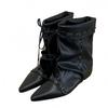 Fashion Liyke Winter Street Style Woman Design Drawstring Lace Up Ankle Boots Fashion Inside Height Increasing Women Western Cowboy Shoe