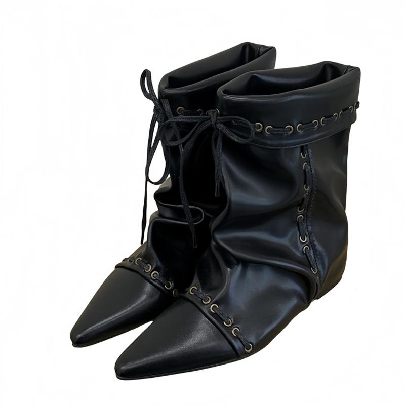 Fashion Liyke Winter Street Style Woman Design Drawstring Lace Up Ankle Boots Fashion Inside Height Increasing Women Western Cowboy Shoe