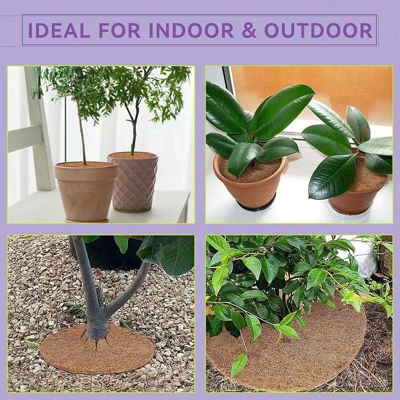 Round Coconut Coir Mat for Plant Pots 20cm Diameter with Central Hole and Opening Flat Surface Mat for Gardening Soil Retention and Weed Prevention