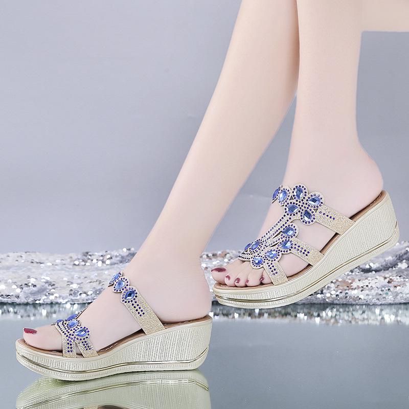 Women's Summer Rhinestone Phoenix Wedge Heel Non-Slip Platform Slippers