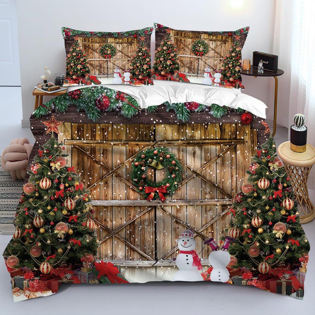 Customizable Christmas Digital Print Brushed Bedding Set - 3 Pieces