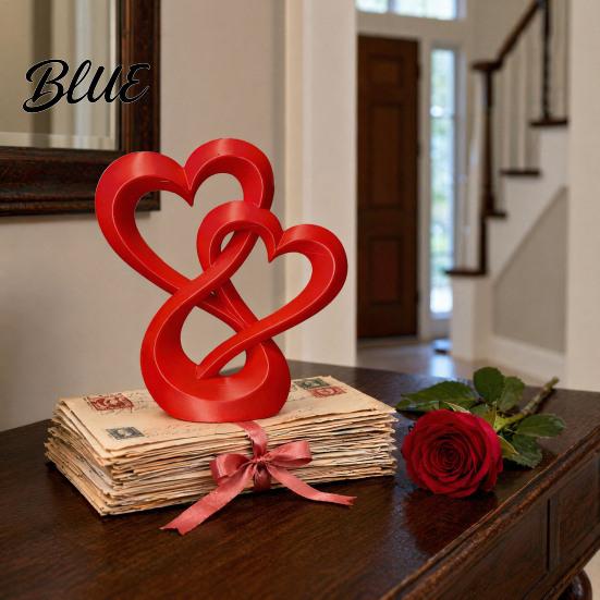 Intertwined Hearts Sculpture Figurine 3D Printed Love Statue
