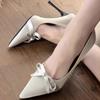Spring New Thin Heel Single Shoes Pointed Head Shallow Mouth Butterfly Knot Set Foot Anti-slip Wear-resistant High Heels
