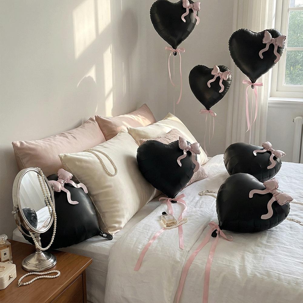 1/2/5pcs 22in Coquette Black Heart Pink Bow Balloons Y2K Aesthetic Foil Balloon Kpop Style Girls Goth Birthday Party Decorations