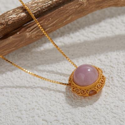 S925 Sterling Silver Ancient Gold Necklace Inlaid With Natural Purple Lithium Sunflower High-End Atmospheric Light Luxury Temperament Pendant