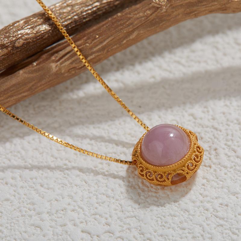 S925 Sterling Silver Ancient Gold Necklace Inlaid With Natural Purple Lithium Sunflower High-End Atmospheric Light Luxury Temperament Pendant