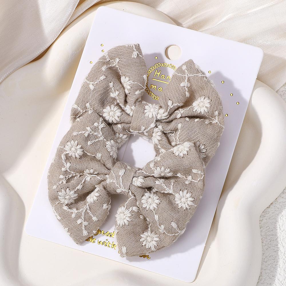 2Pcs/set Bows for Girls Hair Pins Embroidery Printing Hair Clips Solid Color Bowknot Handmade Barrettes Kids Hair Accessories